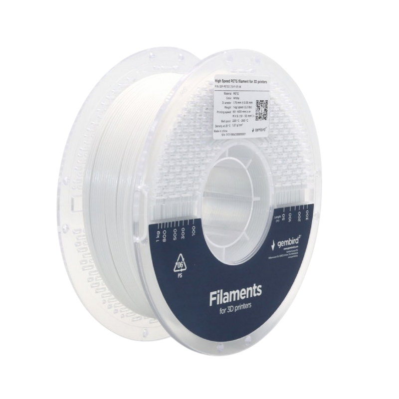 PETG 1.75 mm, High Speed Filament Gembird White, 1 kg, 3DP-PETG1.75HY-01-W
