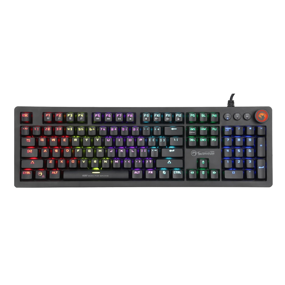 Marvo Keyboard Mechanical KG917 Wired Gaming US, Rainbow Backlight, Multimedia Buttons and Scroll