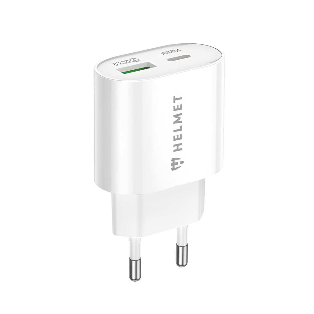 Helmet Wall Charger USB/Type-C PD, QC3.0 20W, White