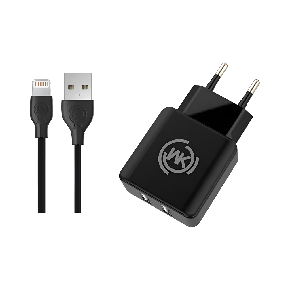 WK Design Wall Charger 2xUSB 2.1A (Cable USB to Lightning), Black