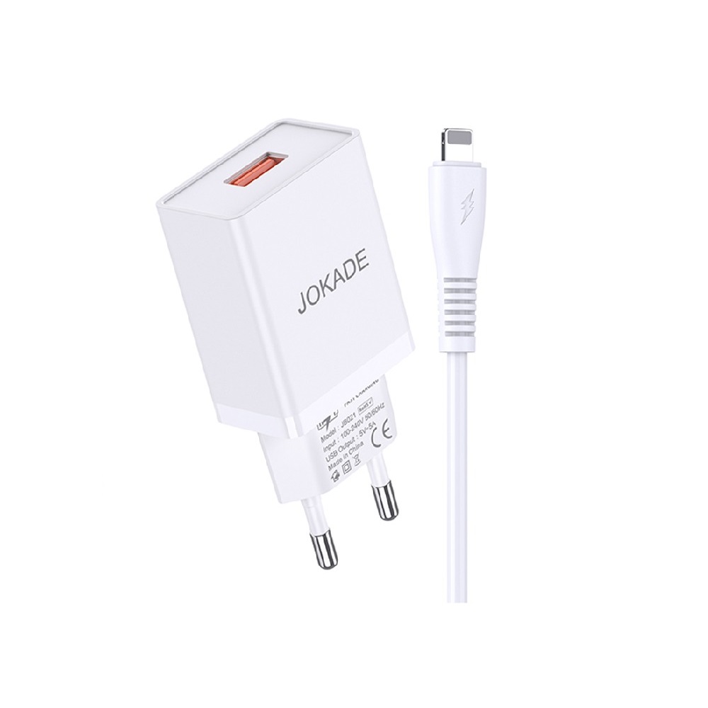 Jokade Wall Charger with Cable USB to Lightning Single Port 3A Kaer, White