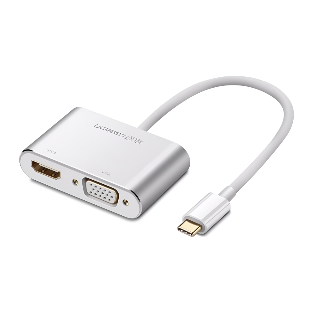 UGREEN Adapter USB-C to HDMI 4K@30Hz + VGA 1080p@60Hz (simultaneously use) with PD CM162, Silver