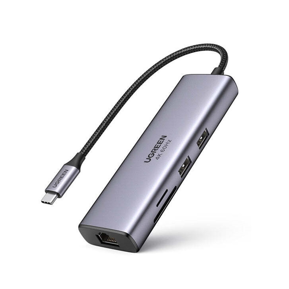 UGREEN HUB 7in1 Type-C 3.0 to + 2*USB 3.0 + HDMI + Gigabit RJ45 + SD/TF + PD 95W CM512, Grey