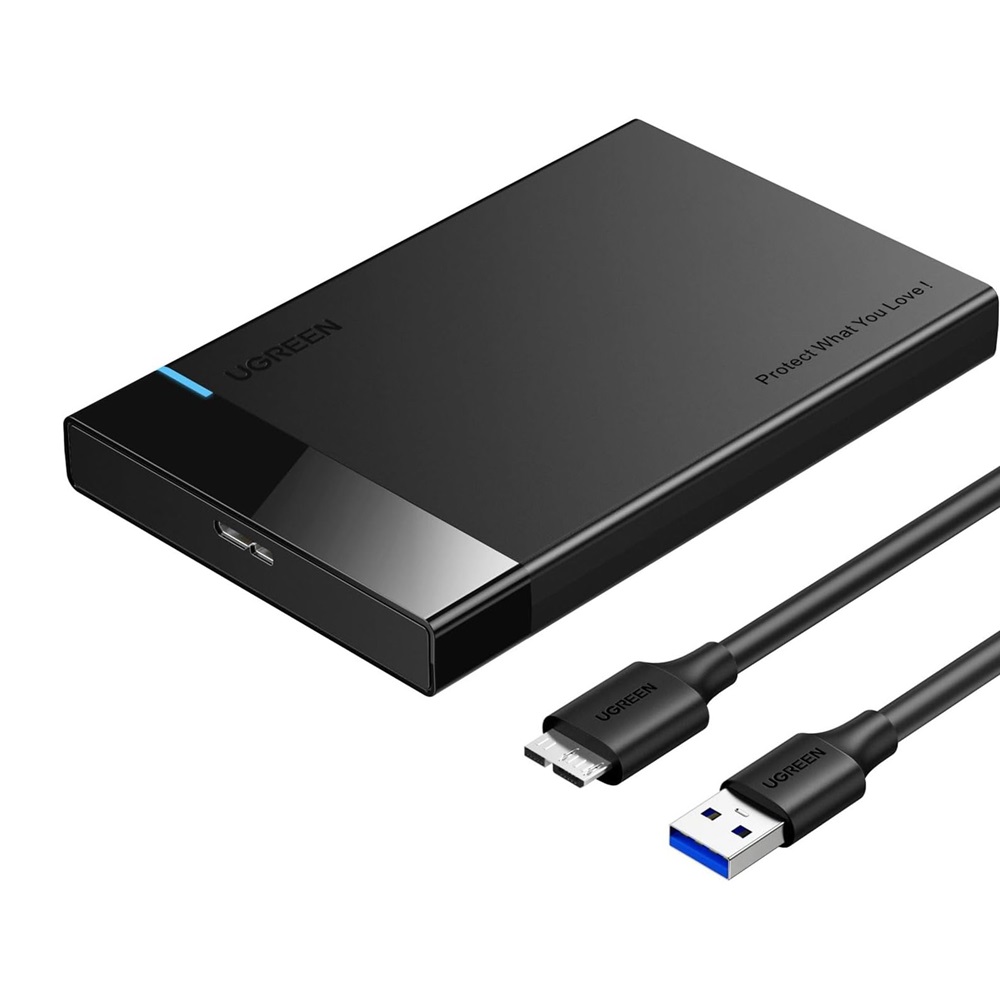 UGREEN Hard Drive Enclosure HDD/SSD 2.5 Inch, SATA 3.0, USB-A 3.0, Cable 0.3m | US221, Black