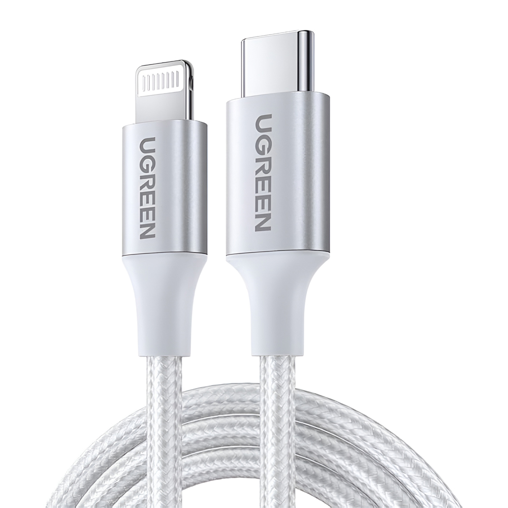 UGREEN Cable Type-C to Lightning MFI, 3A, 1M, Shell Braided, US304, Silver