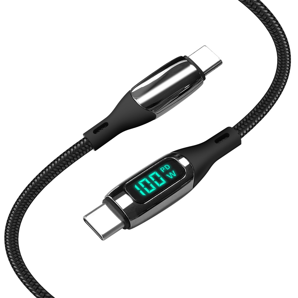 Helmet Cable Type-C to Type-C 100W 1.2m LED Display Series, Black