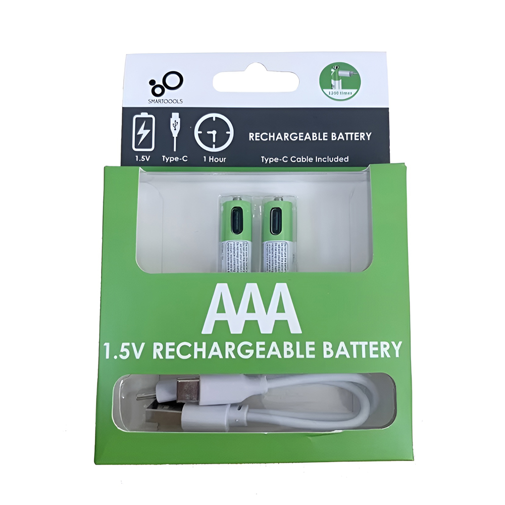 Rechargeable Li-ion USB-C batteries AAA 400mAh, 2pcs with 2in1 Type-C cable