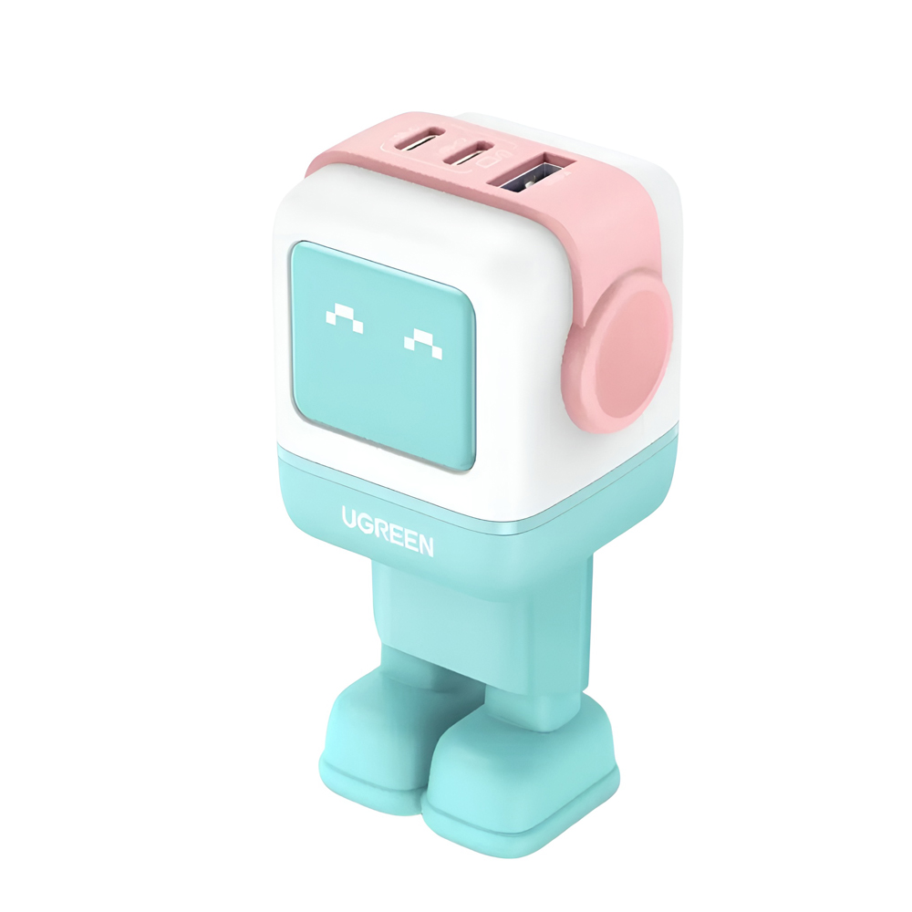 UGREEN Nexode Robot GaN Charger USB-A+2*USB-C 65W, Pink Blue