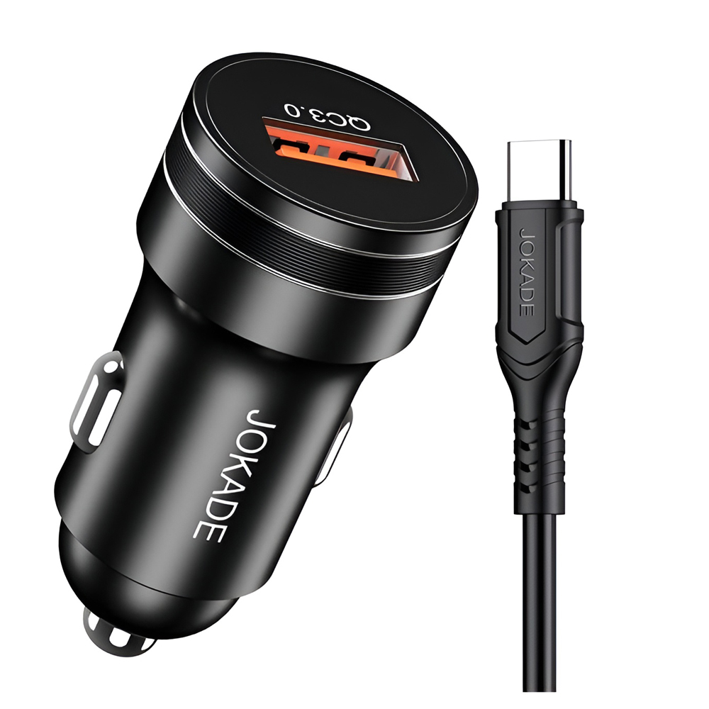 Jokade Car Charger 1*USB-A with Cable USB-A to Type-C 18W JH040, Black