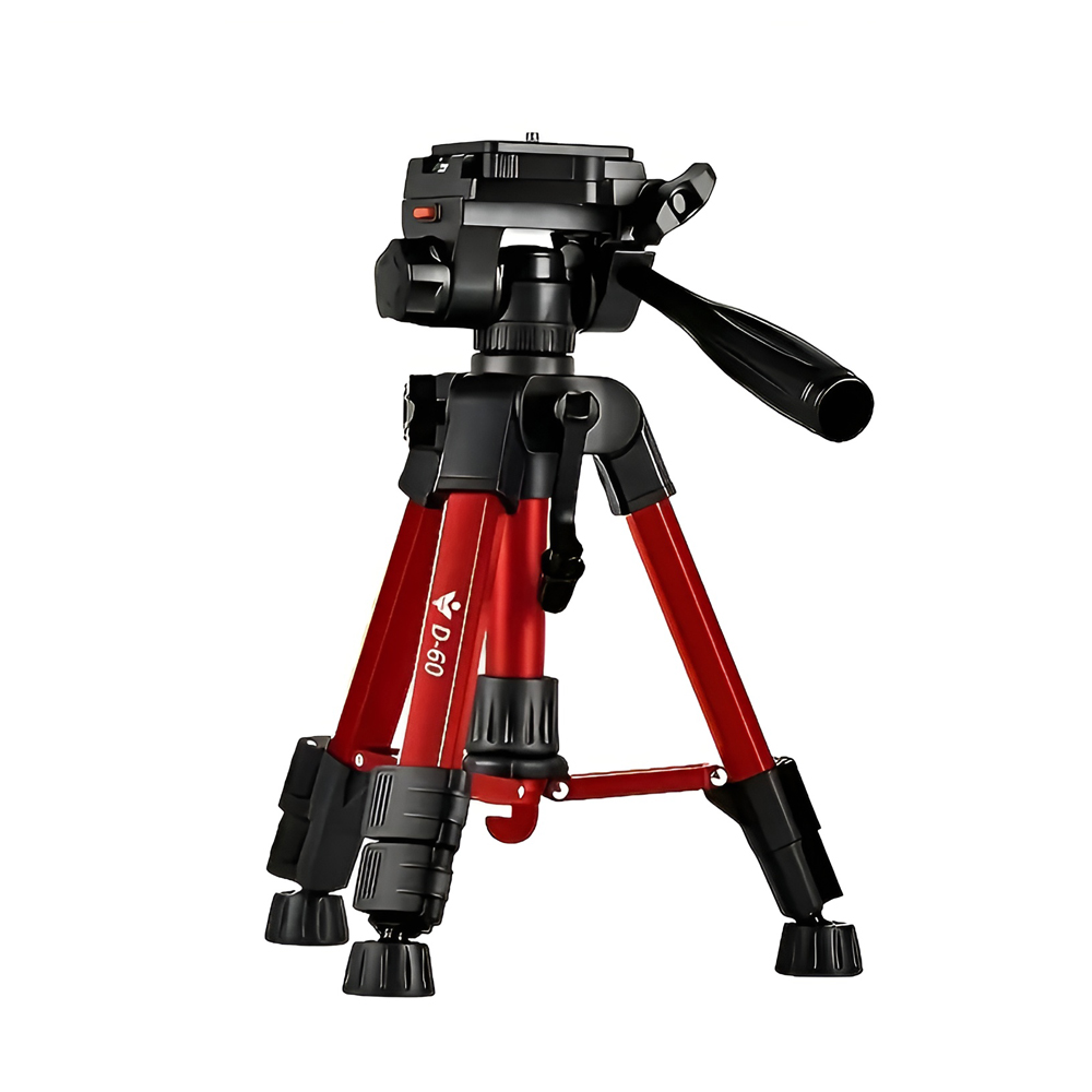 Tripod Photography Professional Aluminum 63cm (Locking Knob, Support Smooth 360°), Red D-60