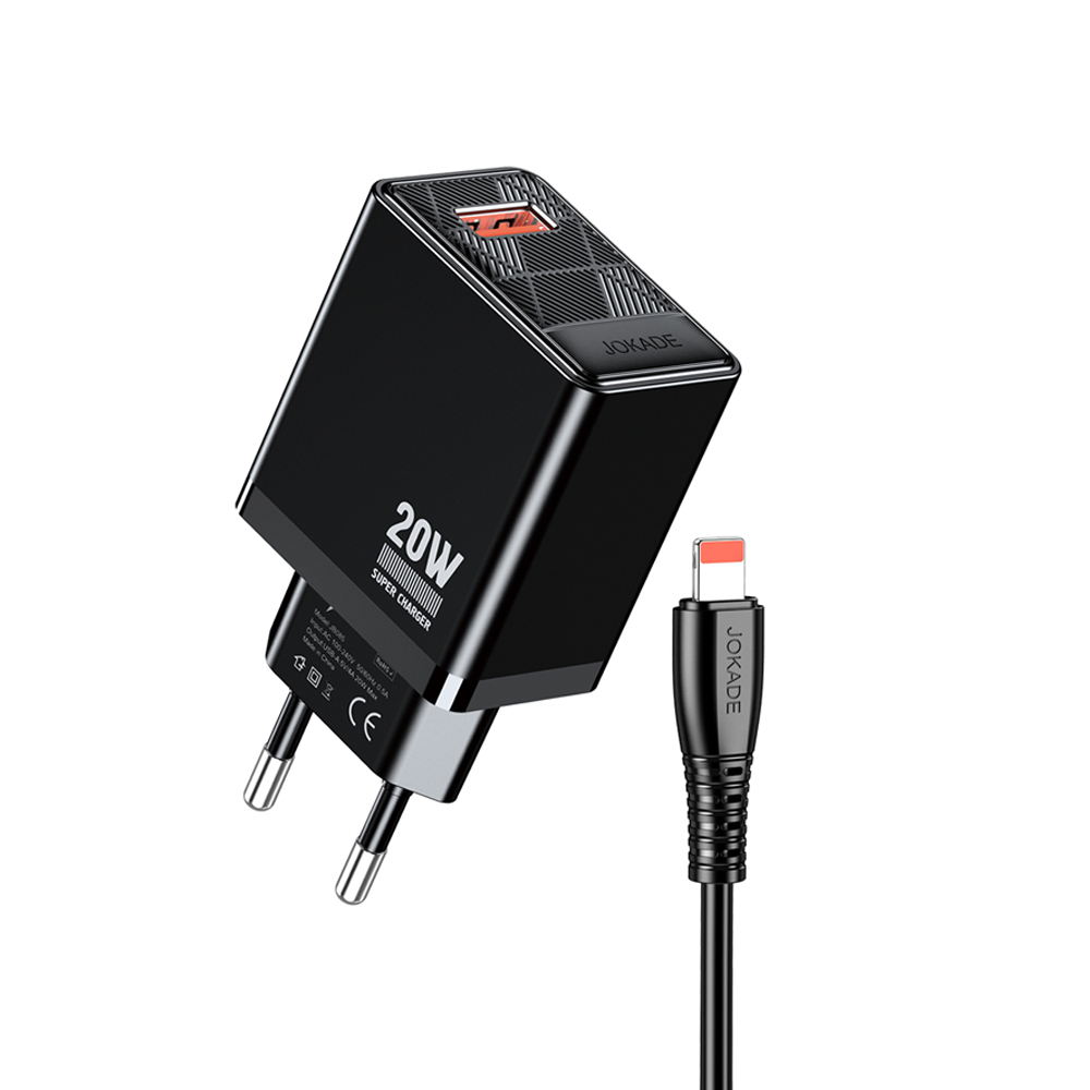 Jokade Wall Charger 1*USB-A 5A,20W with Cable Lightning JB086, Black