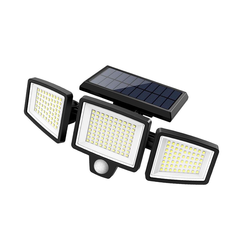 Solar Outdoor Lights 4000LM 210 Leds, Remote Control, 3 Adjustable Heads, Motion Sensor Lights, IP65 Waterproof, Black