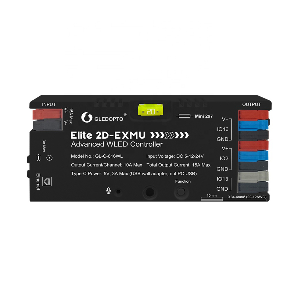 Gledopto Elite 2D-EXMU Advanced ESP32 WLED Digital LED Controller RGB/RGBW/RGBCCT with LAN (GL-C-616WL), DC5~24V, total max 15A output, max 800ICs 