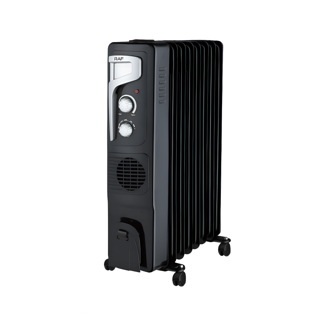 Raf Oil Radiator + Turbo Fan R.0929B, 9 Sections, 2400W, Black