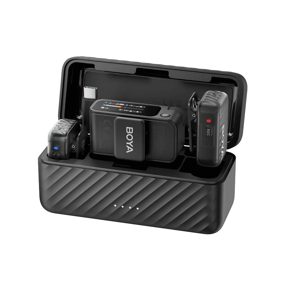 Boya Wireless Microphone 3-in-1 with Onboard Recording (BOYAMIC V2), 3 Audio Adapter, Lavaier Included, Black