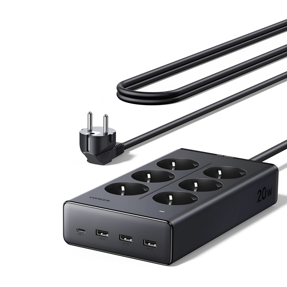 UGREEN 20W 6-Outlet Power Strip | S622, Black
