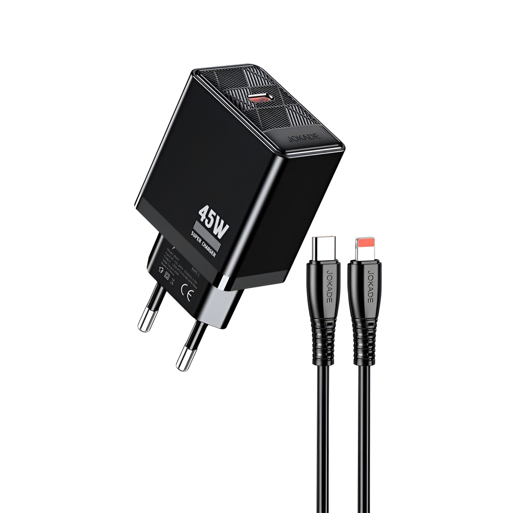 Jokade Wall Charger 1*Type-C with Cable Type-C to Lightning 45W Max JB092, Black