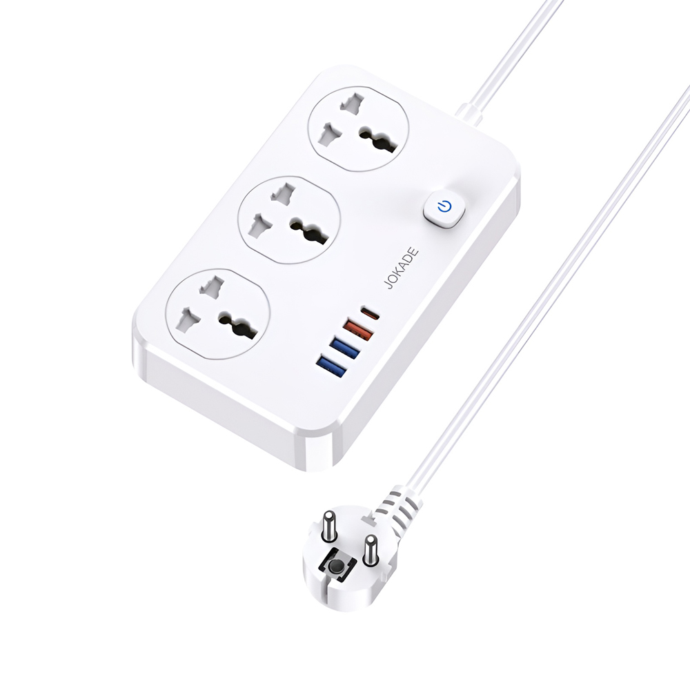 Jokade JB058 3-Outlet Universal Socket with 1C3A USB Ports (EU Plug), White