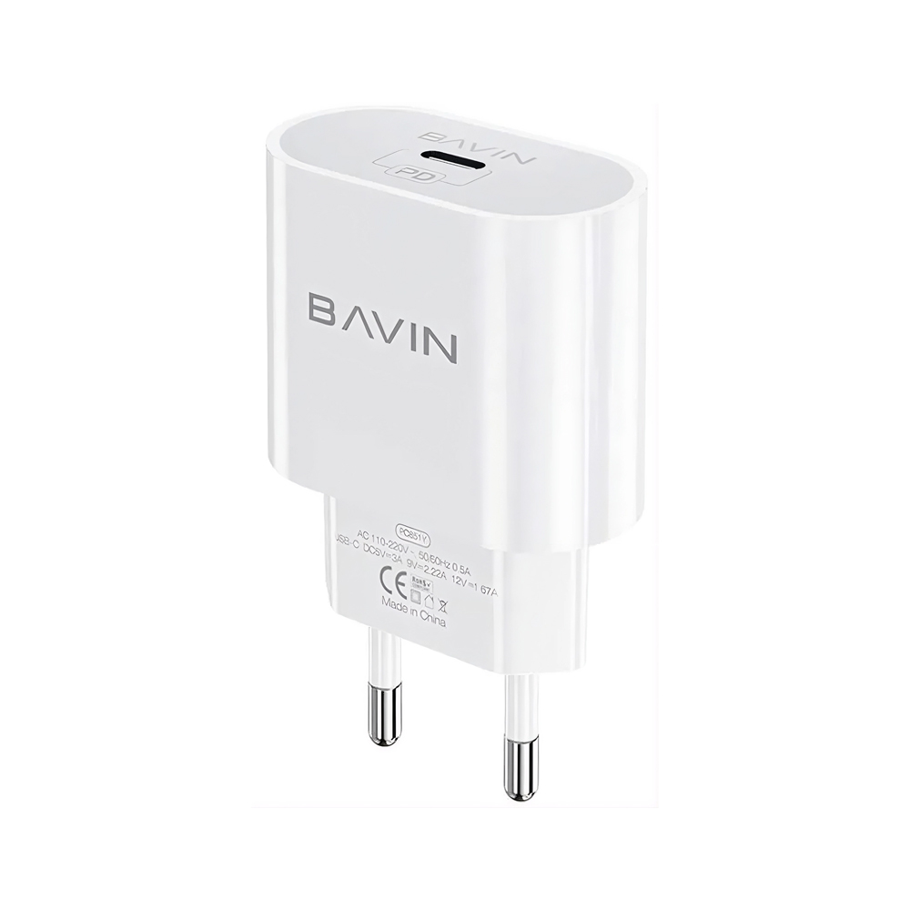 BAVIN Wall Charger Type-C PD, QC3.0 20W, White