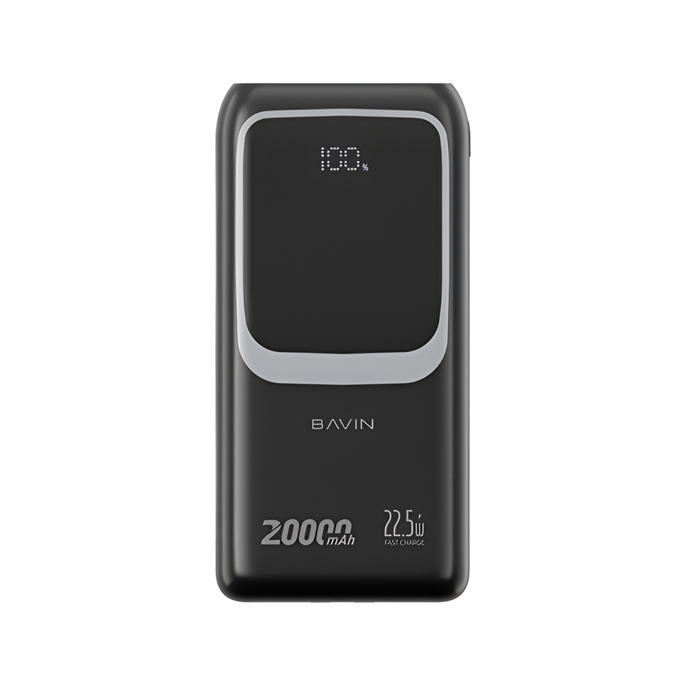 BAVIN Power Bank 20000mAh, 22.5W Fast Charging, Built-in Type-C & Lightning Cables, Black