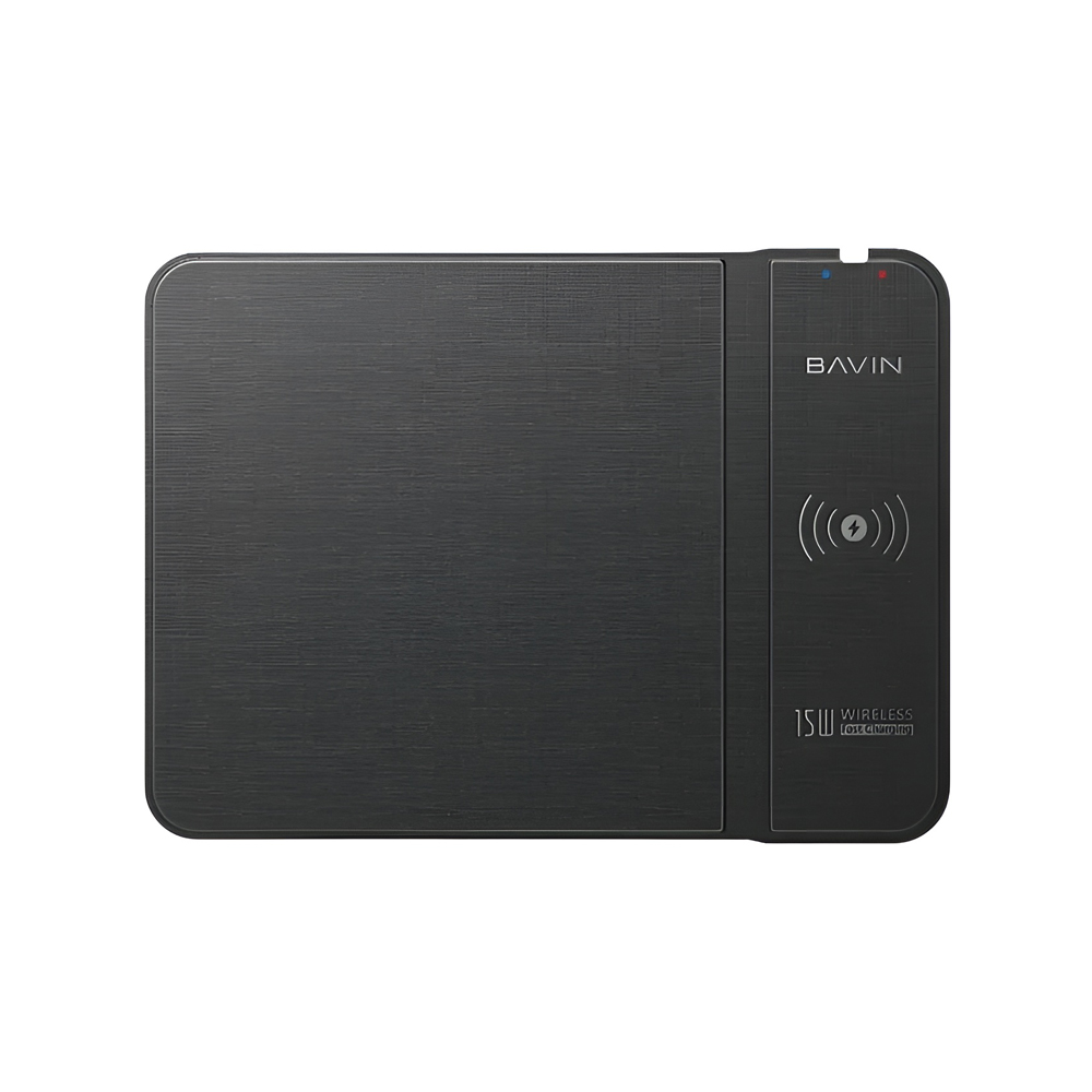 BAVIN Office Essential Mouse Pad with 15W Wireless Charger, Smart Safety Chip, Black