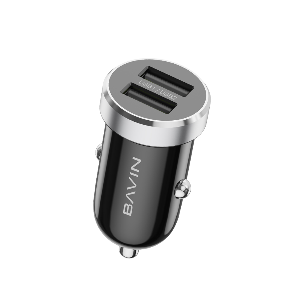 BAVIN Car Charger Dual USB Universal + Cable Micro-USB, 2.4A,12W, Black