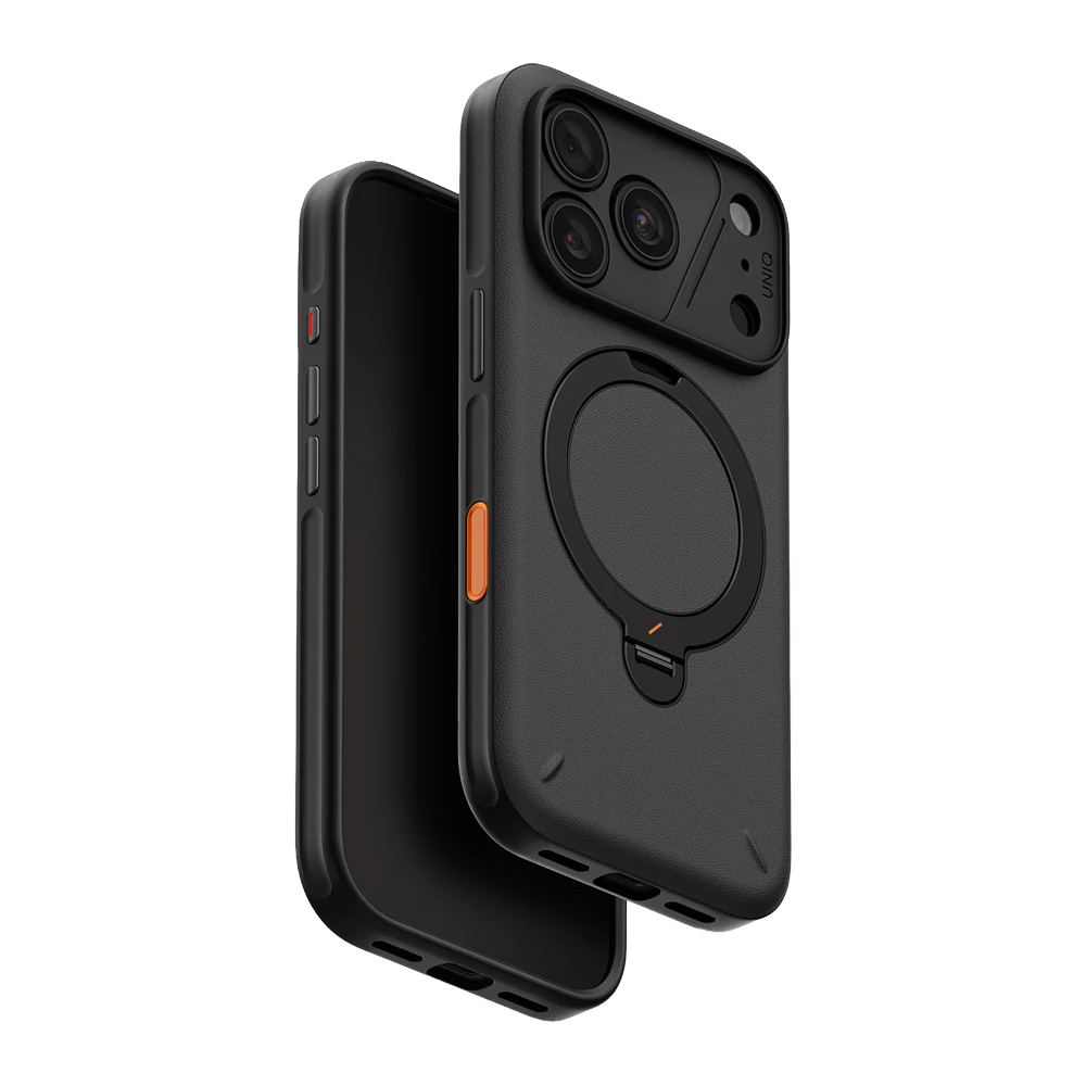 Uniq Case for iPhone 18 Pro 6.3 Hybrid Elix With 360 Rotating KickStand, Charcoal Grey