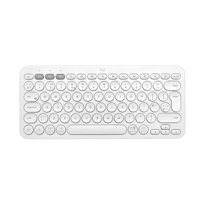 Wireless Keyboard Logitech Pebble Keys 2 K380S, Compact, Low-profile, F-keyss, Multi-Device, Quiet Typing, 2xAAA, 2.4Ghz+BT, EN, White