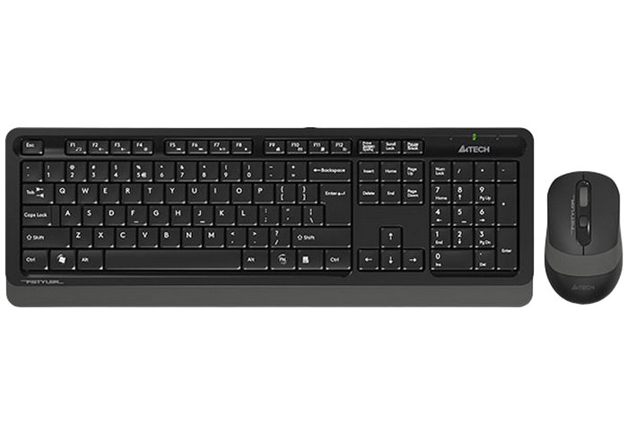 Wireless Keyboard & Mouse A4Tech FG1010S,12 Fn Keys, Laser Engraving, Splash Proof, Silent Mouse, 1200-2000dpi, 4 buttons, 1xAA/1xAA, EN/RU/RO, Grey