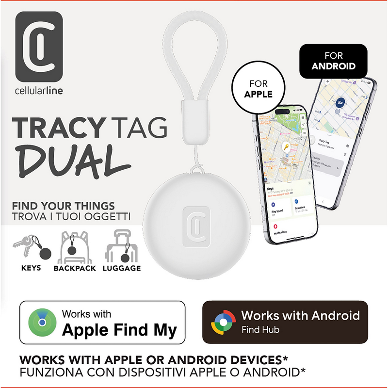 Cellular Tracy Tag - Designed for IOS/Android, White
