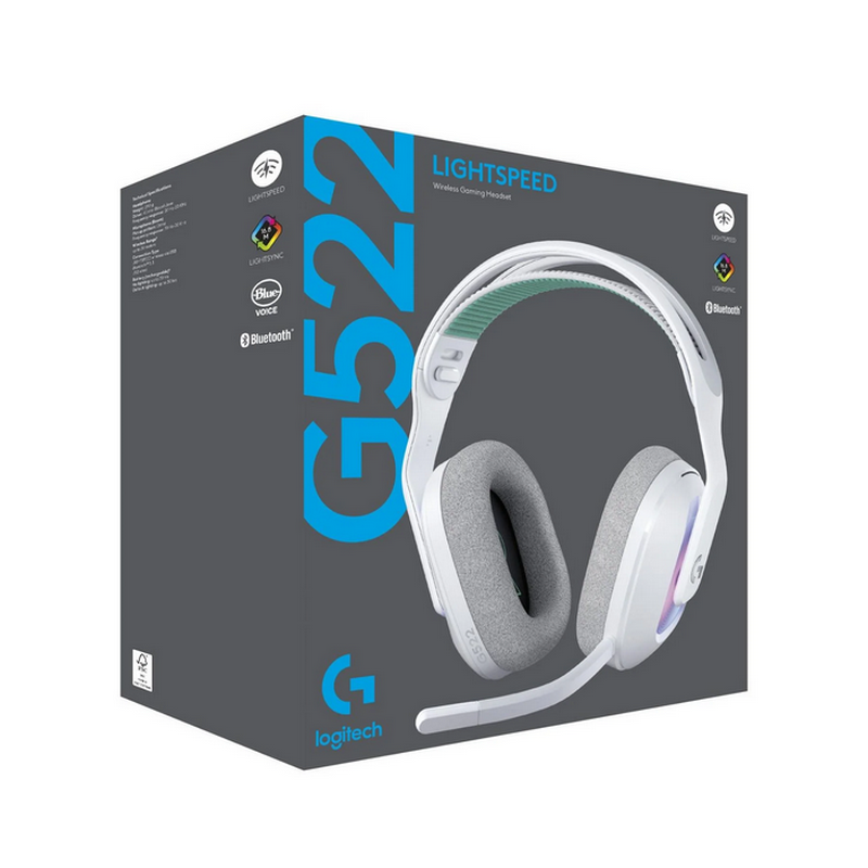 Gaming Wireless Headset Logitech G522 Lightspeed, LIGHTSYNC RGB, 40mm PRO-G drivers, 20-20kHz, 36Ohm, 97dB, 290g, 33h, On-Ear Controls, 2.4 Ghz, White