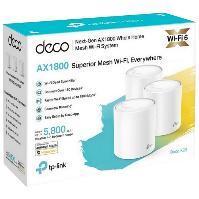 Whole-Home Mesh Dual Band Wi-Fi AX System TP-LINK, "Deco X20(3-pack)", 1800Mbps, MU-MIMO, Gbit Ports