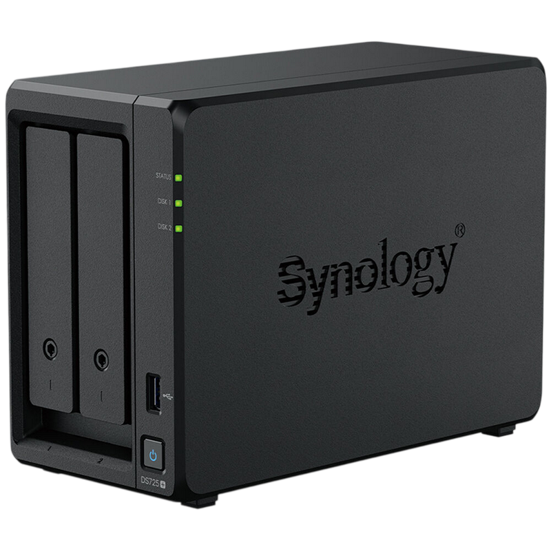 SYNOLOGY "DS725+", 2-bay, AMD Ryzen 2-core 2.6-3.1Ghz, 1x4Gb+1Slot, 1x2.5GbE, 1x1GbE, 2xM.2 NVMe