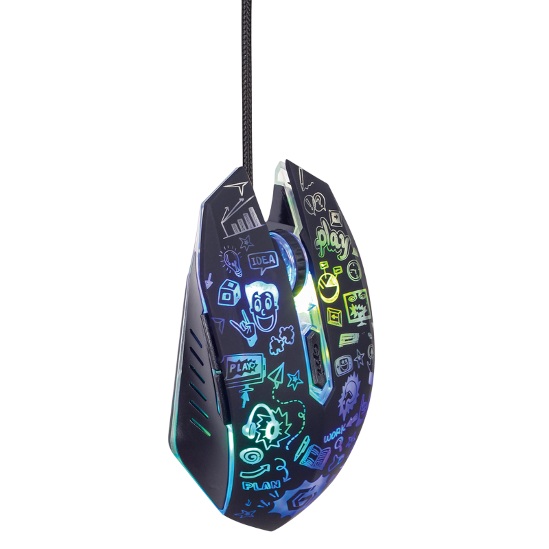 Mouse Gembird MUS-6B-GRAFIX-01, Optical, 1200-3600 dpi, 6 buttons, LED, Ambidextrous, 1.5m, Black
