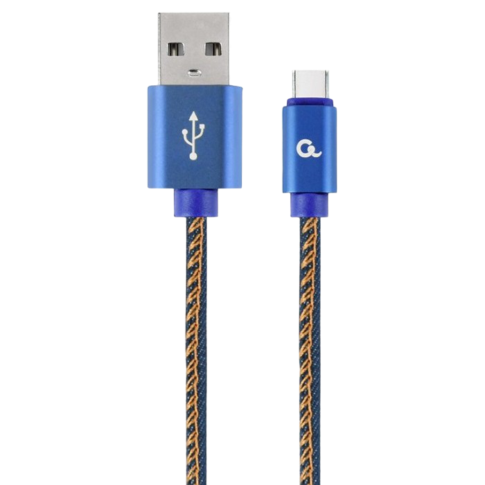 Blister Type-C/USB2.0, AM/CM, 2.0 m, Cablexpert Cotton Braided Bllue Jeans, CC-USB2J-AMCM-2M-BL