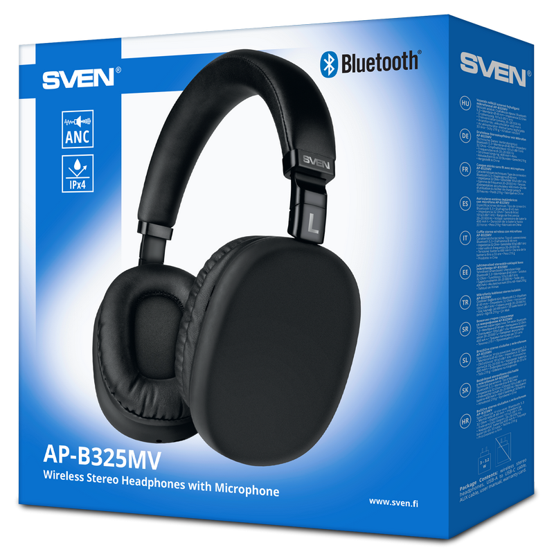 Bluetooth Headset SVEN AP-B325MV with Microphone, Black (Bluetooth, ANC, 400mAh)