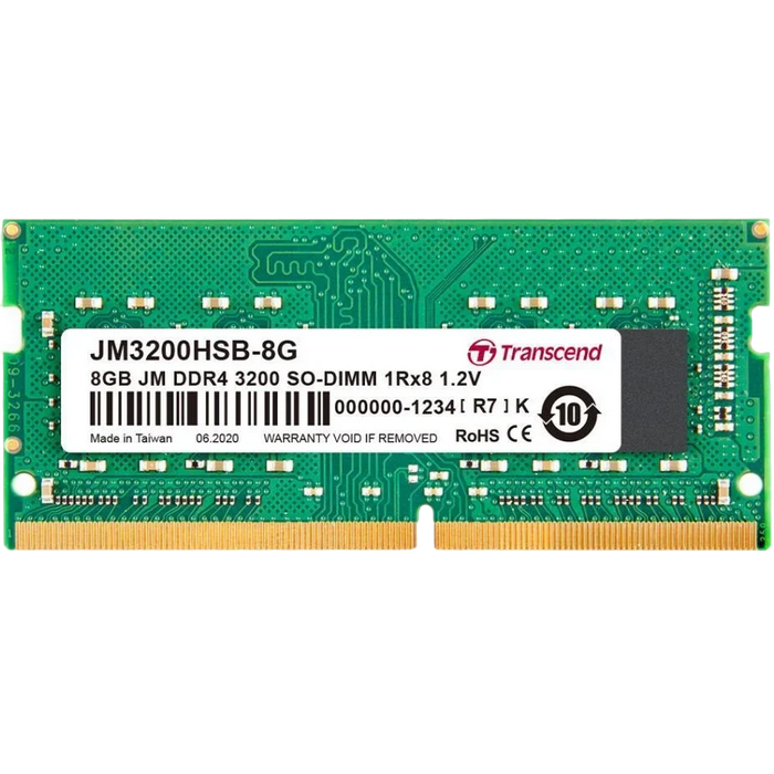 .8GB DDR4- 3200MHz SODIMM Transcend PC25600, CL22, 260pin DIMM 1.2V