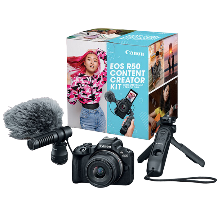 DC Canon EOS R50 Black & RF-S 18-45mm f/4.5-6.3 IS STM - Content Creator Kit