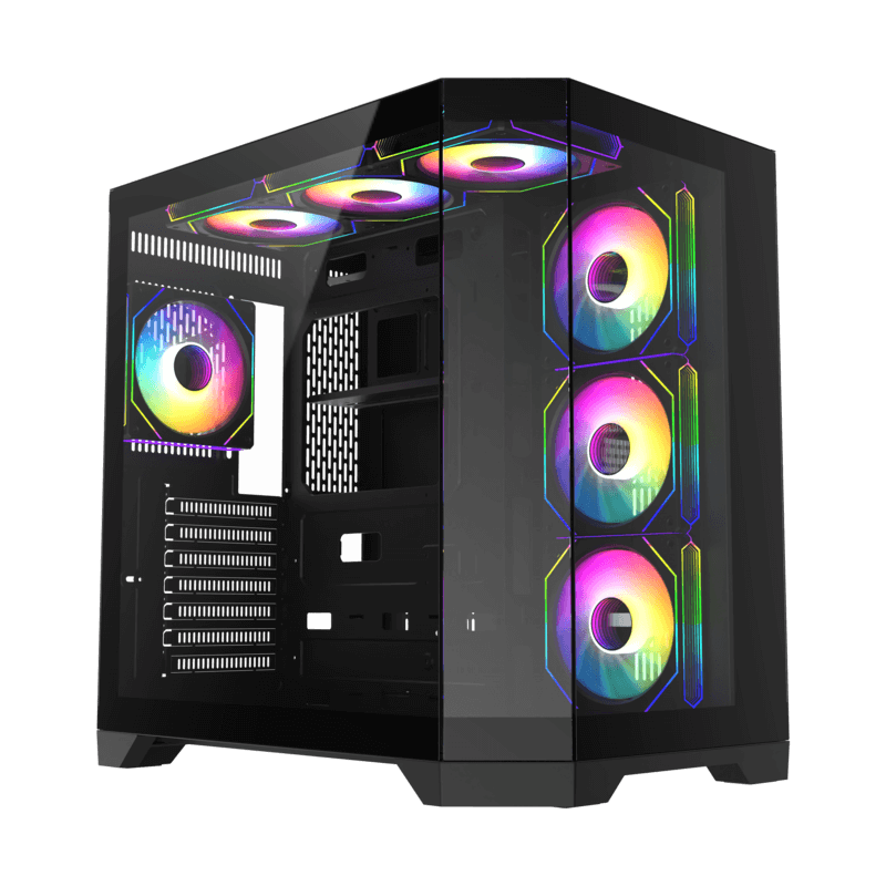 Case ATX GAMEMAX Hype-A , w/o PSU, 0.5mm, 4x120mm ARGB fans, ARGB Hub, Front&Side Tempered Glass, DF, 1xUSB 3.0, 1xUSB 2.0, 3x2.5', 2x3.5', Black