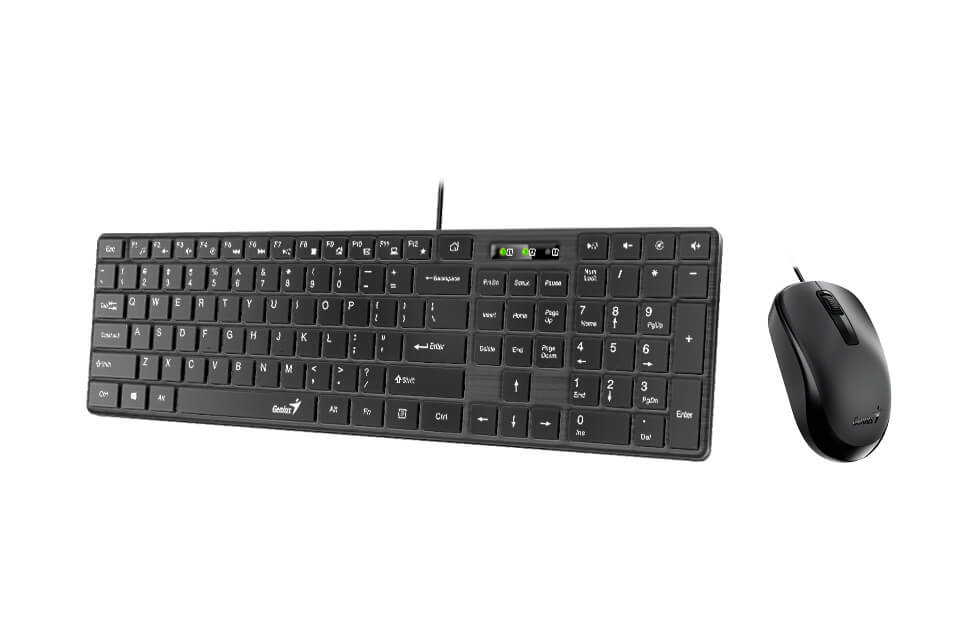 Keyboard & Mouse Genius SlimStar C126, Multimedia,12 Fn keys, Chocolate keycap, Brushed metal look, 1000dpi, 3 buttons, 1.5m, USB, EN/RU, Black
