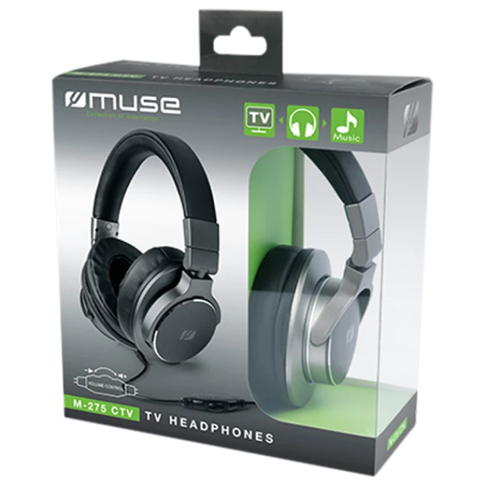 TV Headphones MUSE M-275 CTV Blac, Cable 6m, 3.5/6.3mm adaptor; 3.5mm/RCA adaptor