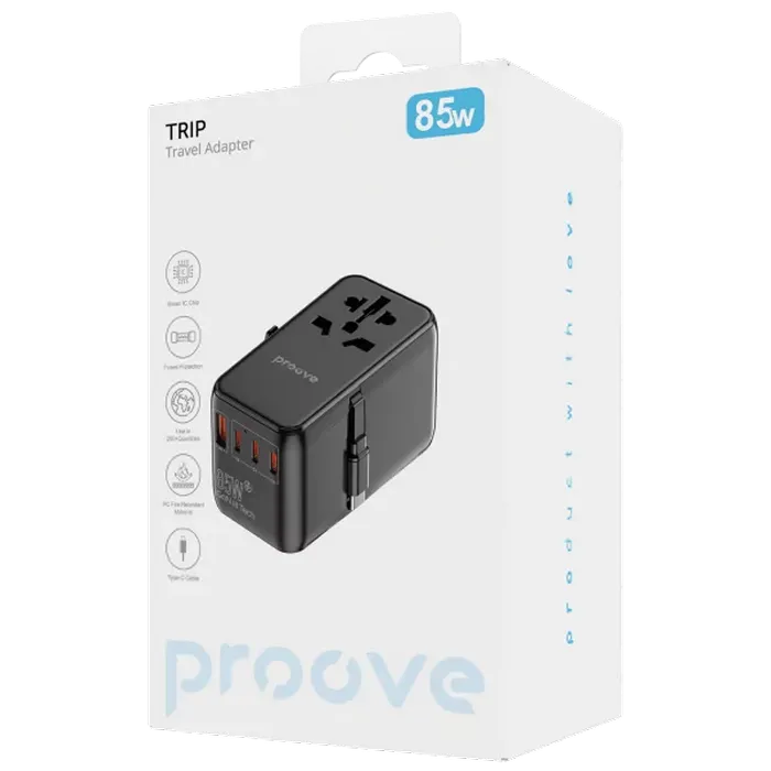 Travel Adapter Proove Trip, 85W, Black