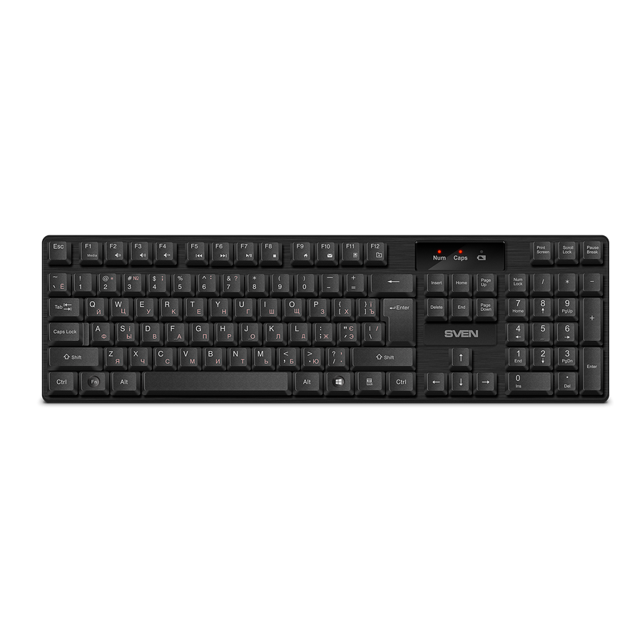 Wireless Keyboard SVEN KB-C2300W, Fn keys, Splash proof, Battery indicator, 2xAA, 2.4Ghz, EN/RU, Black