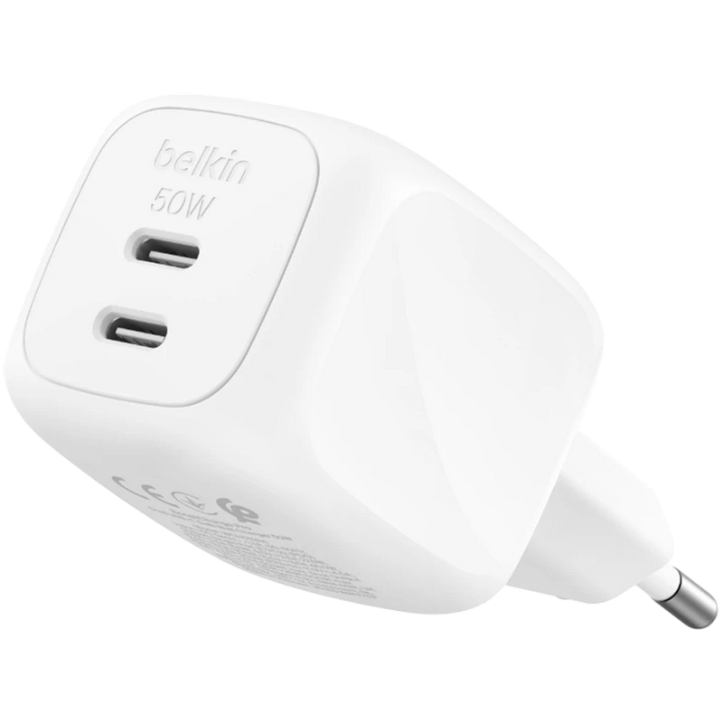 Wall Charger GAN Belkin, 2 Ports, 50W, White