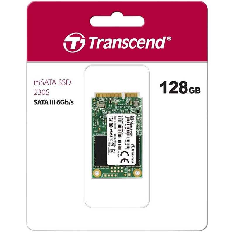 .mSATA SSD 128GB Transcend "TS128GMSA230S" [R/W:550/400MB/s, 55/70K IOPS, SM2258H, 3D TLC]