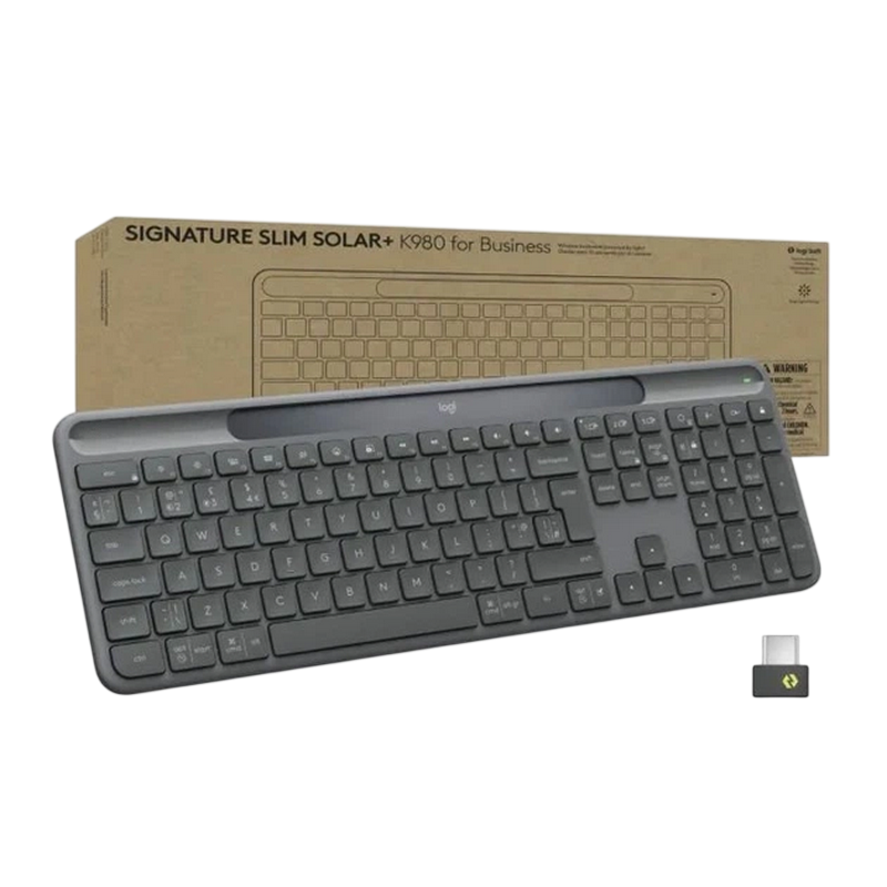 Wireless Keyboard Logitech K980 Signatur Slim (B2B), Ultra thin, Quiet Typing, F-keys, Smart Actions, Flow, Solar+, 2.4Ghz+BT, EN Graphite