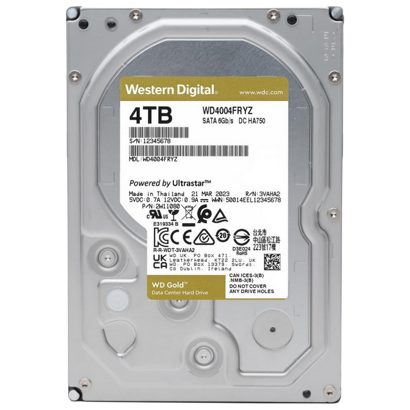 3.5" HDD 4.0TB-SATA-256MB Western Digital "Gold (WD4004FRYZ)", Enterprise, 24/7, CMR, 7200rpm, 2.0M (MTBF)