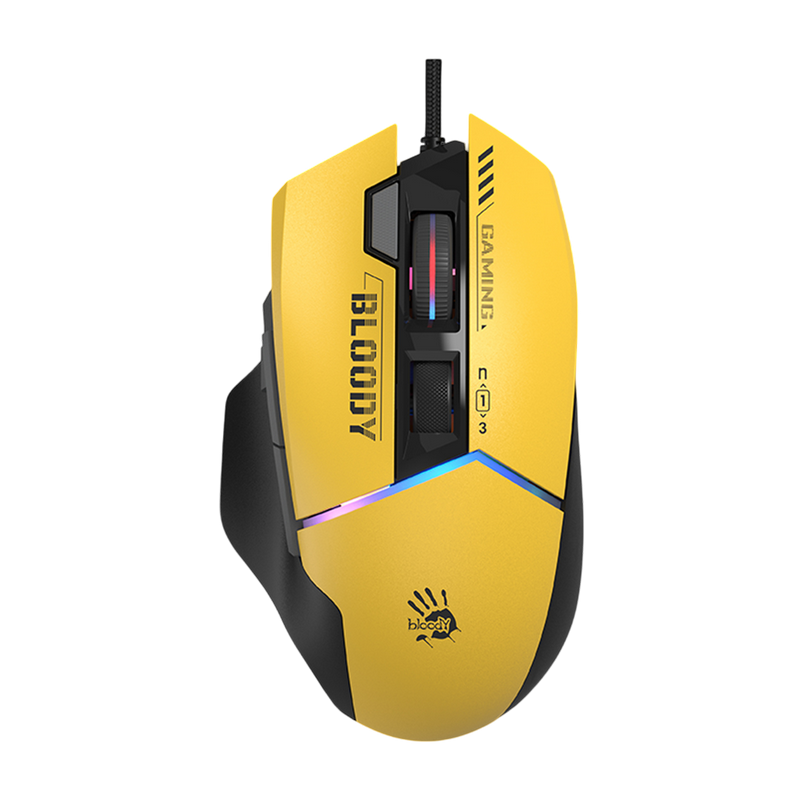 Gaming Mouse Bloody W95 Ultra, 100-20000 dpi, 10 button, 350IPS, 40G, Ergonomic, Programmable, Onboard Memory, Extra Fire Wheel, RGB, 1.8m, USB, Lime