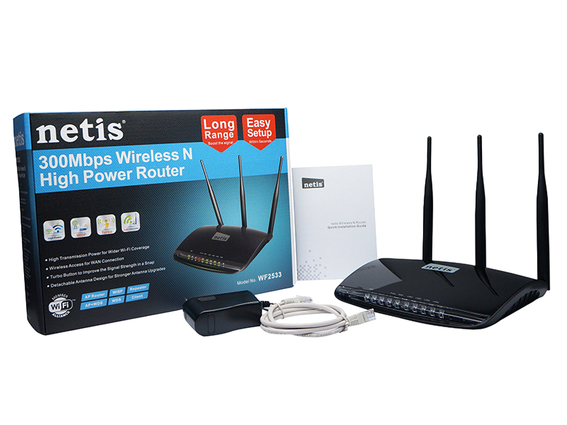 Wireless Router Netis "WF2533", 300Mbps, High Power, 3* 5dBi Detachable Antenna