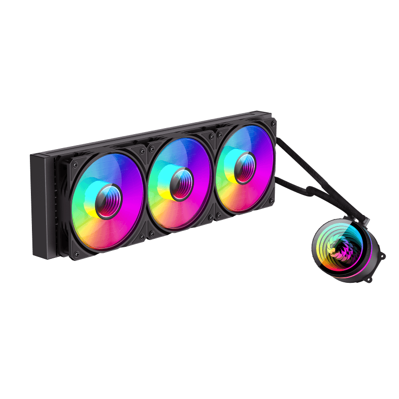 AIO Liquid Cooling Gamemax "IceBurg 360 Infinity" (≤32 dB(A), 62.82CFM, 3x120mm, ARGB, Dsplay. TDP 300W) Black